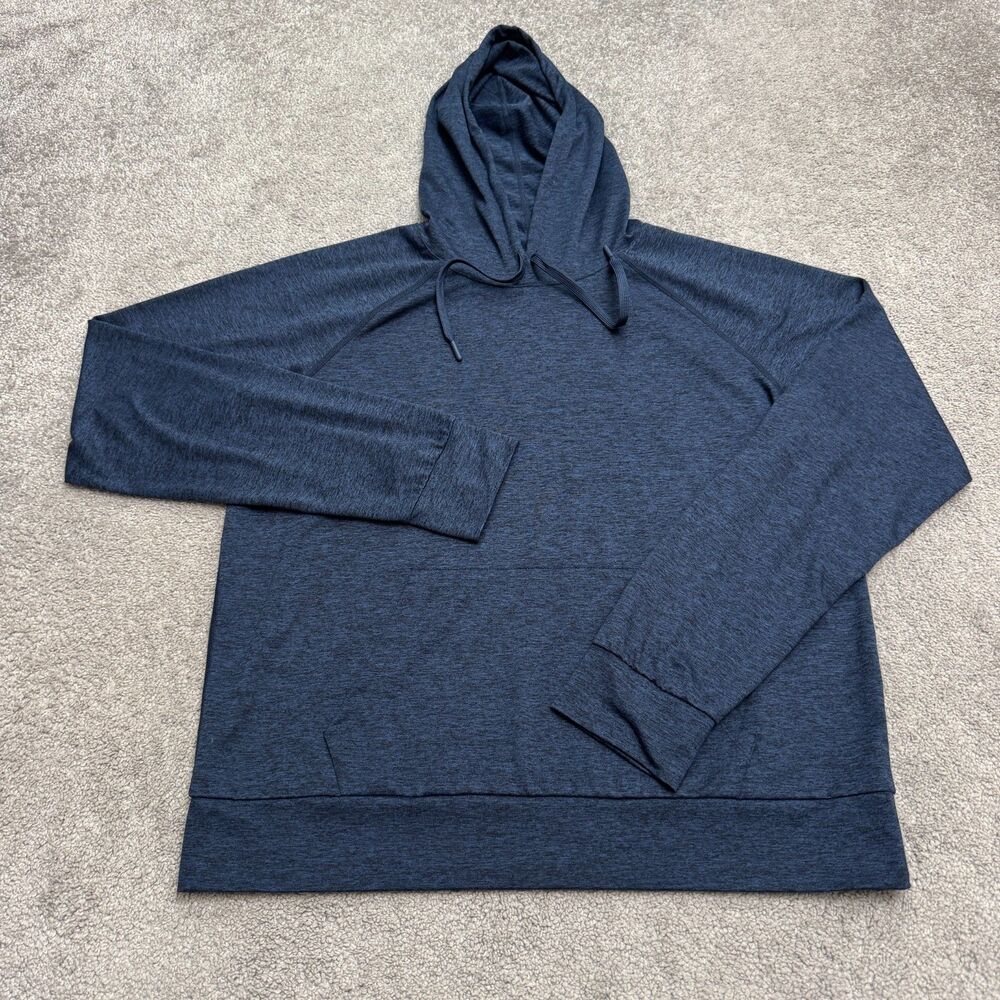 Quince Flowknit Pullover Hoodie Sweatsirt Womens Large Heather Blue Thumbholes